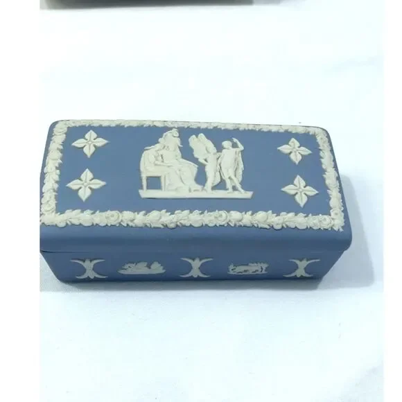 Jasper pale blue candy box oblong, lidded trinket box Storage & Organization